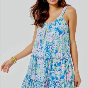 Lilly Pulitzer Blue, Pink & Green Floral Tiered Dress